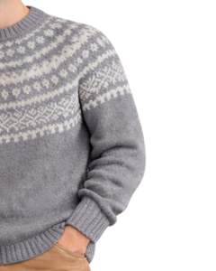 Vintage Fair Isle Knit <b>Sweater</b> Light Gray And White Pattern <b>Crew</b> <b>Neck</b> Warm Winter Pullover <b>Mens</b> OEM Wholesale SupplierInc - Product Image 2