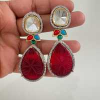 Boucles d'oreilles longues en moissanite et Kundan de style victorien, bijoux de créateur Sabhyasachi, déclaration de style, mariage indien du sud, fête, IGI