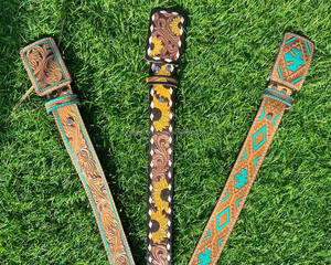 จริงทําด้วยมือเครื่องมือเต็มรูปแบบหนังตะวันตกเข็มขัดตะวันตกสไตล์ดอกทานตะวันของแท้หนังUnisexที่ถอดออกได้หัวเข็มขัด - Product Image 4