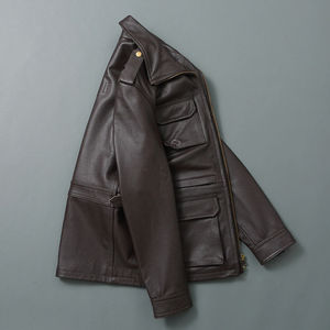 Veste en cuir marron pour hommes de qualité supérieure-Vestes en cuir d'agneau véritable pour hommes - Product Image 3