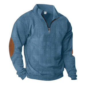 Automne hiver sweat à capuche pour hommes couleur Pure à manches longues col montant décontracté coupe confortable col en v fermeture à glissière haut - Product Image 4