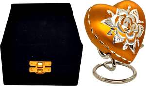 Classic Heart Shape Keepsake Urn <b>for</b> Human <b>Ashes</b> with <b>Box</b> and Stand - Bright Yellow Color with Diamond Cut Design 7 Cms High - Product Image 2