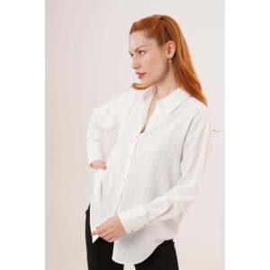 Blusa de Poliéster con Botones y Rayas Blancas y Plateadas para Mujer, Marca Lustrin, para Venta al Por Mayor - Elegante Top de Manga Larga - Product Image 2