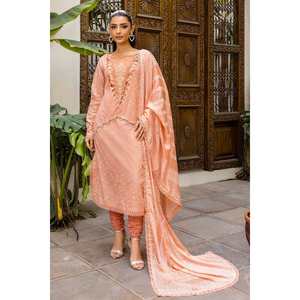 Ensemble de costume 3 pièces non cousu pour femme avec dupatta en soie brûlée imprimée laquée or SP-52046 - Product Image 5