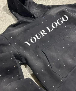 Streetwear Sun Fade Sudadera con capucha Heavyweight Logotipo personalizado Diamond Acid Wash Sudaderas con capucha cubiertas de diamantes de imitación para hombres - Product Image 1