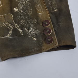 Meilleure vente bavaroise Lederhosen cuir de vachette véritable daim broderie avant poches latérales arrière Textiles moyens produit en cuir - Product Image 6