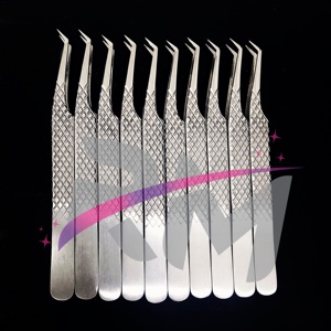 RMI Silver Stainless Steel Eyelash Extension <b>Tweezer</b> Diamond Grip 45 Degree Point Set - Product Image 1
