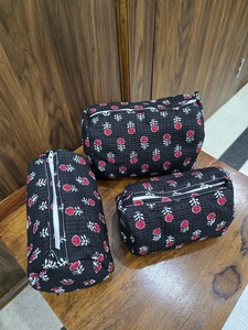 Juego de 3 algodón negro acolchado Vintage para bolsos cierre de cremallera Almacenamiento de maquillaje resistente al agua duradero grande-Envío Gratis - Product Image 2