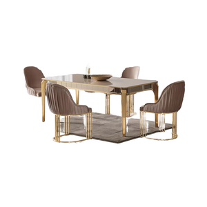 Chaise de salle à manger moderne en métal doré Athome Istanbul avec dossier en cuir PU, design contemporain pour la maison, le bureau et l'hôtel - Product Image 1