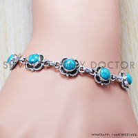 Bracelet en argent sterling 925 avec pierre précieuse turquoise originale, fabrication artisanale, bijoux fins en gros