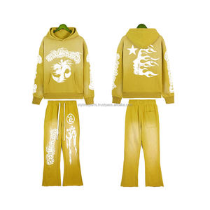 ที่กําหนดเองผ้าฝ้ายพิมพ์ตัดดิบขอบก้านวอร์มพัฟพิมพ์กางเกงผู้ชายวอร์มซ้อนบานบุรุษสองชิ้นJoggerชุด - Product Image 2