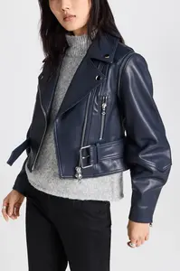 Chaqueta informal de fitness de motorista negro de otoño para mujer, piel de oveja, logotipo OEM personalizable, suministro al por mayor, chaqueta vaquera para exteriores para mujer - Product Image 2