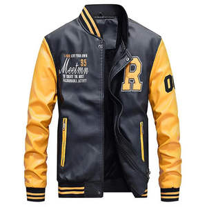 2025 OEM Canvas Varsity Jacket for Men Patchwork Embroidered Logo Stand Collar <b>Winter</b> <b>Sport</b> College Bomber Front Logo Position - Product Image 2