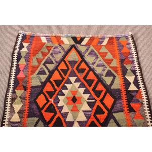 Alfombra Turca Vintage de 2.7x11.8 pies, Alfombra de Lana Kilim con Borde Naranja - Product Image 5