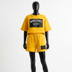 Ensemble haut et short en coton éponge premium 240 GSM, logo jaune en caoutchouc, ensemble de shorts personnalisés - Product Image 3
