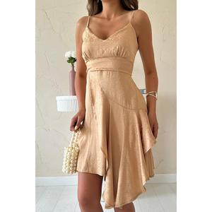 Vestido de satén jacquard de visón asimétrico al por mayor con cintura imperio - Product Image 1