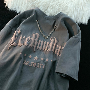 T-shirt imprimé bouffant Streetwear pour hommes personnalisé OEM d'usine T-shirt surdimensionné en coton Chemise à logo en relief 3D - Product Image 5