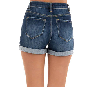 กางเกงขาสั้นผ้ายีนส์ของผู้หญิงสีฟ้า100% สไตล์ลำลองเป็นมิตรกับสิ่งแวดล้อม - Product Image 2