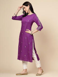 Top vente dernières tendances femmes décontracté prêt à porter pur coton tissu brodé droit Kurti jumelé avec un pantalon en vrac - Product Image 6
