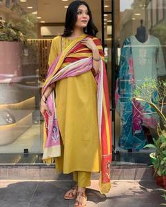 2024 último diseñador de moda trabajo hecho a mano Reyon Slub Kurti con espejo trabajo Plazzo Set para mujeres mejor calidad seda Sari - Product Image 6