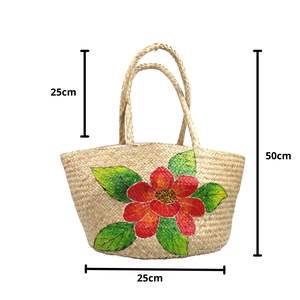 กระเป๋าโท้ทผักตบชวาสองหูจับลายดอกไม้สำหรับใช้ในชีวิตประจำวันทนทานเป็นมิตรกับสิ่งแวดล้อม - Product Image 4