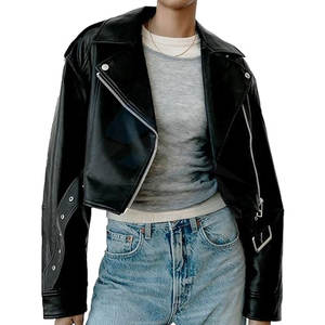 Veste courte en similicuir pour femme, col à revers, fermeture éclair, style motard, avec ceinture, élégante, pour un look décontracté et urbain - Product Image 3