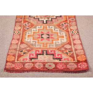 Vintage 2.7x8.3 ft Rug, Herki Turkish Rug, <b>Red</b> Moroccan <b>Wool</b> Rug - Product Image 5