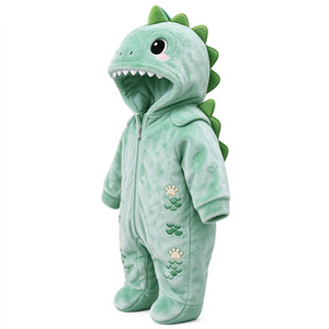 Combinaison unique pour bébé en peluche verte en forme de dinosaure, avec capuche 3D et pieds intégrés, combinaison douce d'hiver pour nouveau-né - Product Image 1