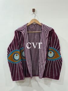 Abrigo de Terciopelo Bordado a Mano con Cuello Mandarín, Talla Grande, Ropa Exterior Bohemia para Mujer, Manga Larga, Patrón Geométrico, Ropa de Otoño - Product Image 4