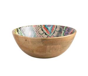 Bol de service en bois personnalisé élégant, forme ronde, bol en bois avec ensemble de serveurs à salade, bol en bois émaillé à feuilles, meilleur prix abordable - Product Image 4