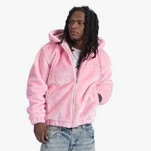 Unisex Custom Printed Faux Fur <b>Zip</b> Hoodie Winter Hooded Jacket Soft Breathable High Quality for Men Women - Product Image 4