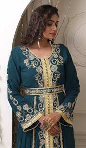 Impresionante botella de gasa verde Dubai vestidos de noche árabes con cuentas de manga larga caftán marroquí vestido musulmán vestidos de graduación Natural - Product Image 3