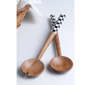 ช้อนส้อมตักสลัดไม้อาคาเซียสไตล์อเมริกันมีด้ามจับทำจากเรซิน - Product Image 4