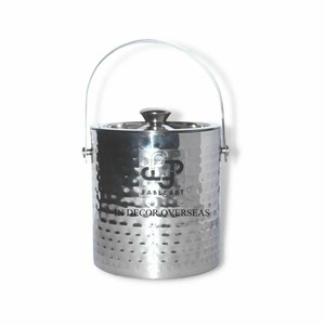 Vente chaude Acier Inoxydable Argent Brillant Poli Fait Seau À Glace Avec Cuves À Boissons Couvertes De Cuir De Couleur Noire Pour Les Mariages - Product Image 2