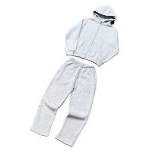 Conjunto Deportivo de Dos Piezas de Felpa Francesa Gris, con Capucha y Cremallera, de Alta Calidad, Fabricante de Conjuntos Deportivos Personalizados, Talla Grande - Product Image 1