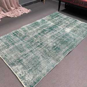 Tapis turc vintage, tapis de 3,8 x 6,2 pieds, tapis en laine vert et blanc à bordures - Product Image 5