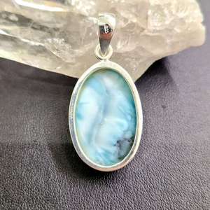 ช่างฝีมือที่ทำจากลาริมาร์ธรรมชาติที่เป็นเอกลักษณ์จี้เงินแท้รูปไข่ - Product Image 4