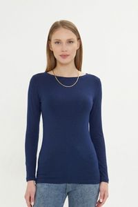 Combinaison à manches longues pour femme, col rond, coupe ajustée, couleur unie, tricotée, 100 % viscose, décontractée, à porter toute l'année - Product Image 4
