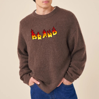 Pulls pour hommes en coton 100% de haute qualité, avec logo brodé personnalisé sur le devant, couleur unie, tricoté, col rond, chaud et respirant