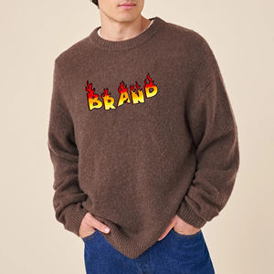 Chandails pour hommes en mohair de couleur unie avec logo brodé personnalisé de haute qualité - Product Image 6