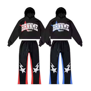Streetwear Custom Distressed Embroidered Patch Rhinestone Zip up Hoodie and <b>Sweatpants</b> <b>Set</b> Men Acid Wash Tracksuit - Product Image 6