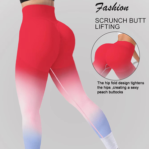 กางเกงโยคะขาสั้นไร้ตะเข็บเอวสูงสำหรับผู้หญิงกางเกงเลคกิ้งสีไล่ระดับสีสำหรับใส่ออกกำลังกาย - Product Image 4