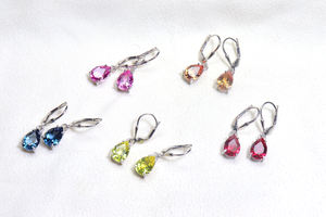Pendientes de Plata 925 con Zafiro Cultivado en Laboratorio, Forma de Pera de 10x7mm, Amarillo, Naranja, Rosa, Gema de Zafiro, Rubí de Laboratorio, Piedra Alejandrita - Product Image 4