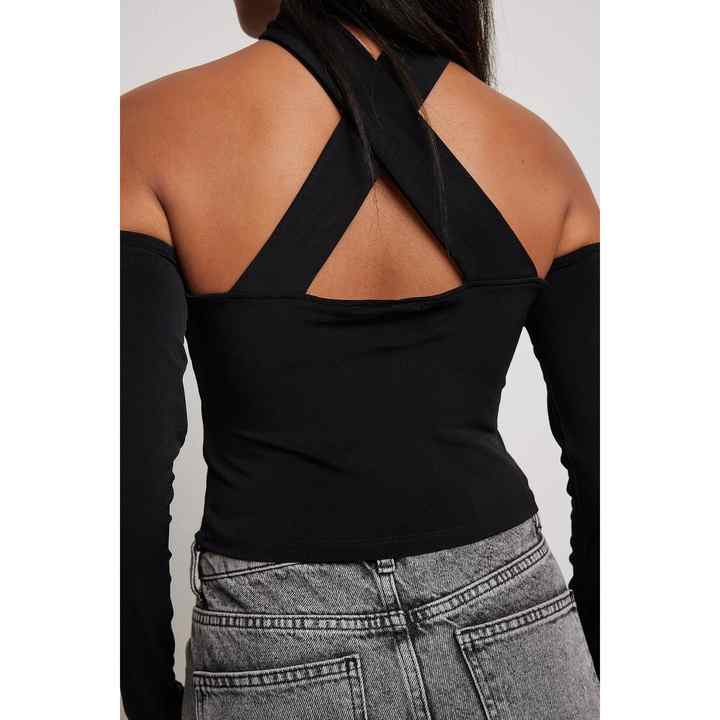Cross Back Long Sleeve Flexible Crop Blouse