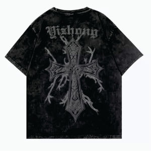 Camiseta de manga corta de punto de 275g de alta calidad con ajuste holgado de Color sólido personalizado para hombre Impresión directa digital con efecto de lavado desgastado - Product Image 3