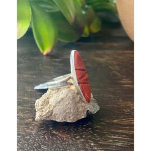 Germane Smith Spiny Oys & Sterling <b>Silver</b> Cobblestone <b>Ring</b> <b>Statement</b> Bezel Setting with Turquoise Coral Size 5 Everyday Wear - Product Image 3