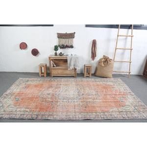 พรมวินเทจขนาด 5.7x9.8 ฟุต พรมตุรกีขนาดใหญ่ พรมขนสัตว์ลายจุดสีส้ม - Product Image 3