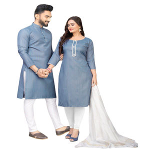 Tela de algodón flameado puro para adultos Vestido indio y pakistaní Combo Forro de tejido plateado Kurti Kurta festivo para ocasiones especiales - Product Image 1