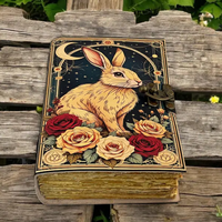 Carnet Grimoire en Cuir Lapin Fait Main Créatif 400 Pages, Papier Épais à Bordures Frangées, Impression Numérique, Cadeau Promotionnel