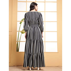 Deebaco Women's Striped V-Neck Maxi <b>Dress</b> 3/4 Sleeve A-Line Loose Fit Breathable Summer Casual Long <b>Dress</b> With Layered Hem - Product Image 4